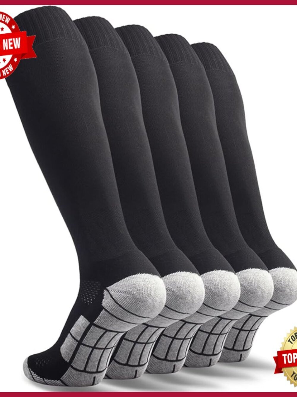 Soccer Knee High Socks 5-Pair Pack Adult Youth Unisex